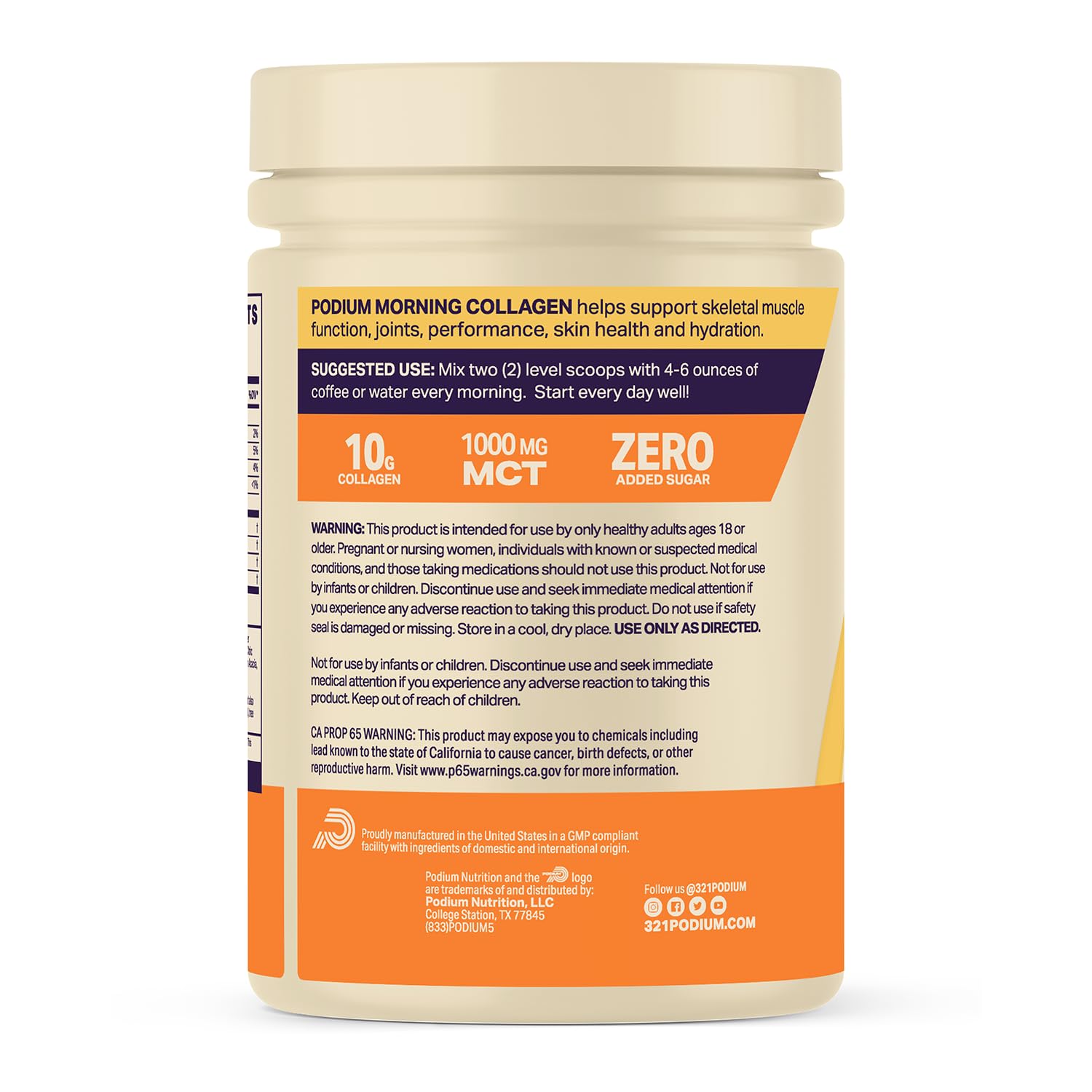 Podium Morning Collagen Mocha label closeup highlighting FruiteX-B