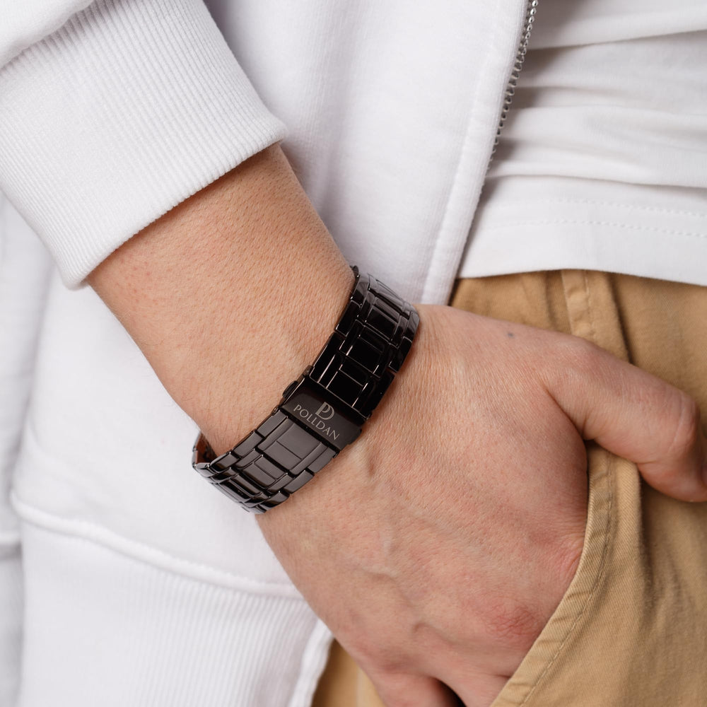 POLLDAN copper magnetic bracelet on wrist shows masculine style and durable craftsmanship
