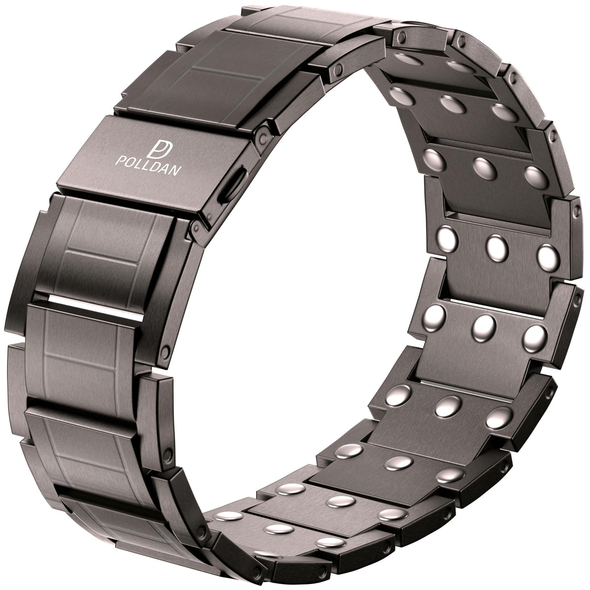 POLLDAN magnetic bracelet for men with 3x power magnets in gunmetal finish, ready for daily wear.