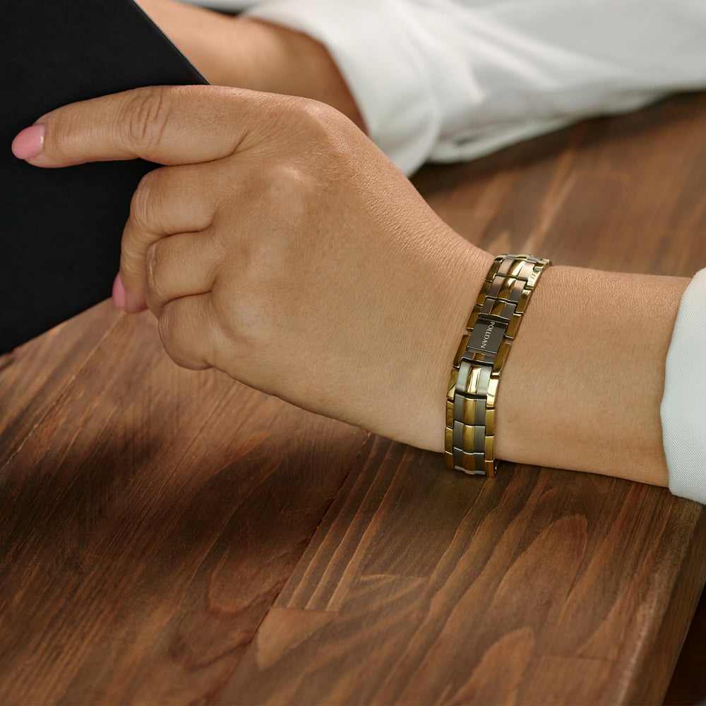 POLLDAN magnetic bracelet on wrist for everyday wear and style.