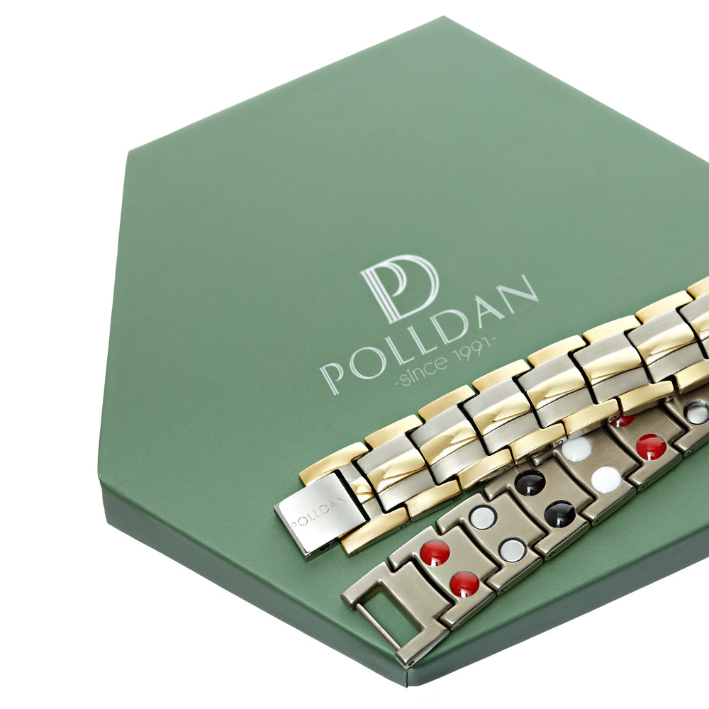 POLLDAN unisex magnetic bracelet ensemble pairs with outfits.