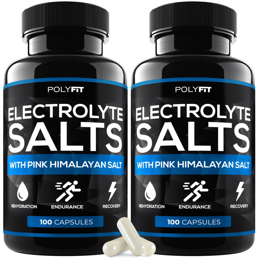 Polyfit Salt Pills 2-pack bottle pour demonstrates quick hydration support for runners