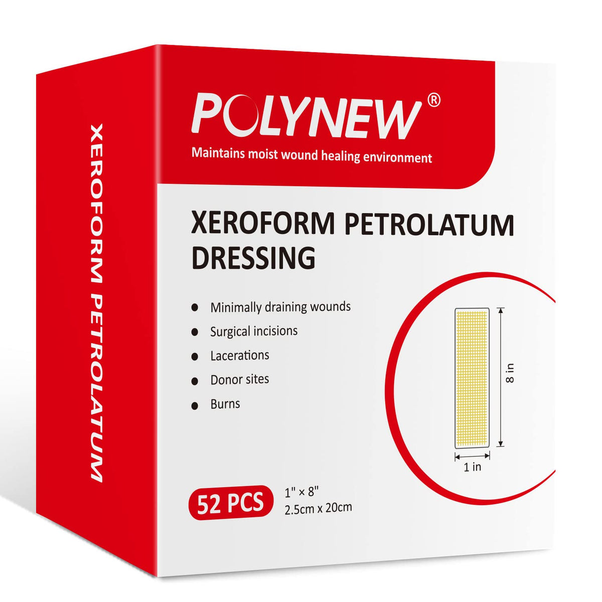 POLYNEW Xeroform dressing box packaging for easy storage and quick access.