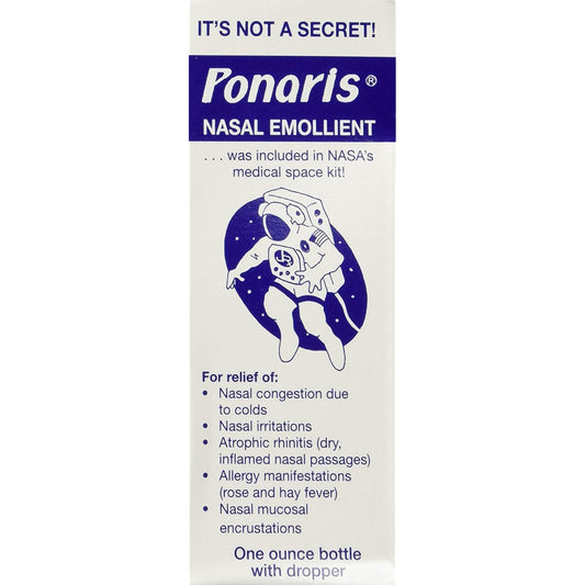Ponaris nasal emollient bottle for soothing nasal dryness and post-nasal drip.