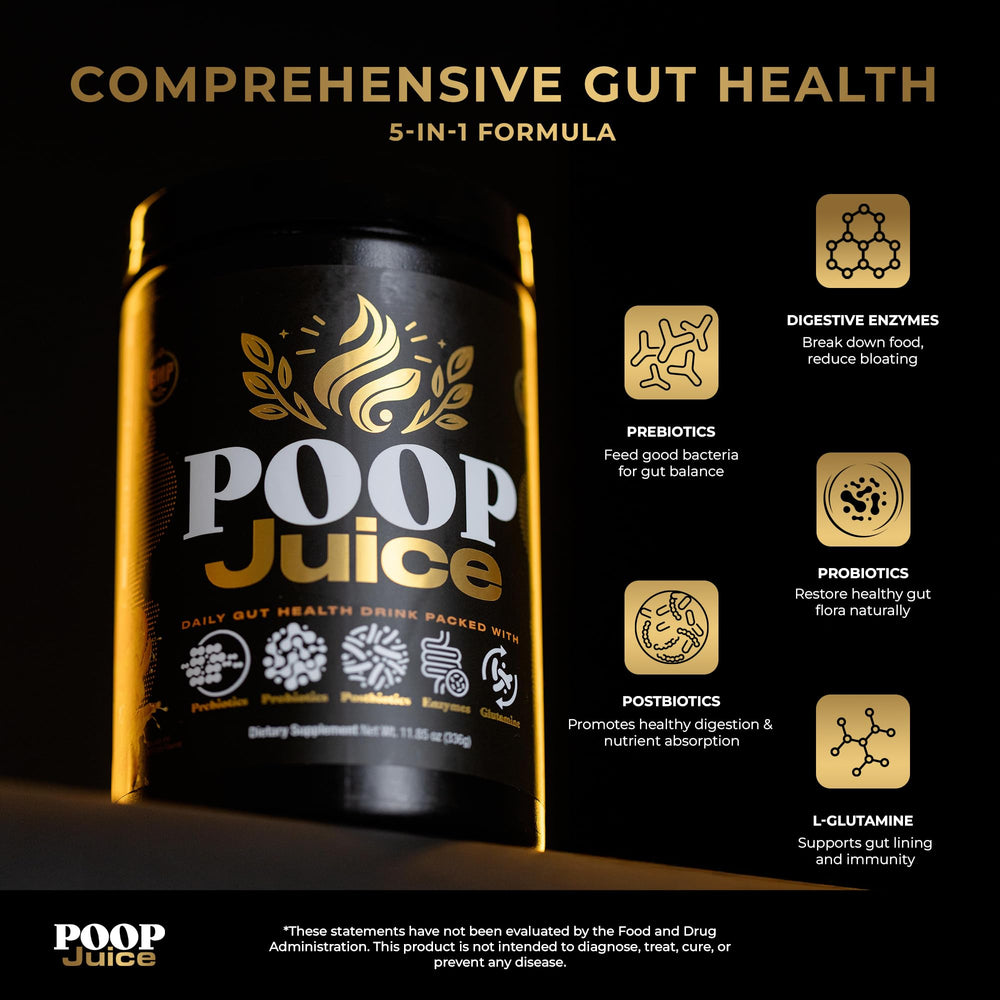 Poop Juice bottle front label shows sugar-free strawberry lemonade flavor.