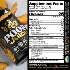 Poop Juice gluten-free label on packaging.