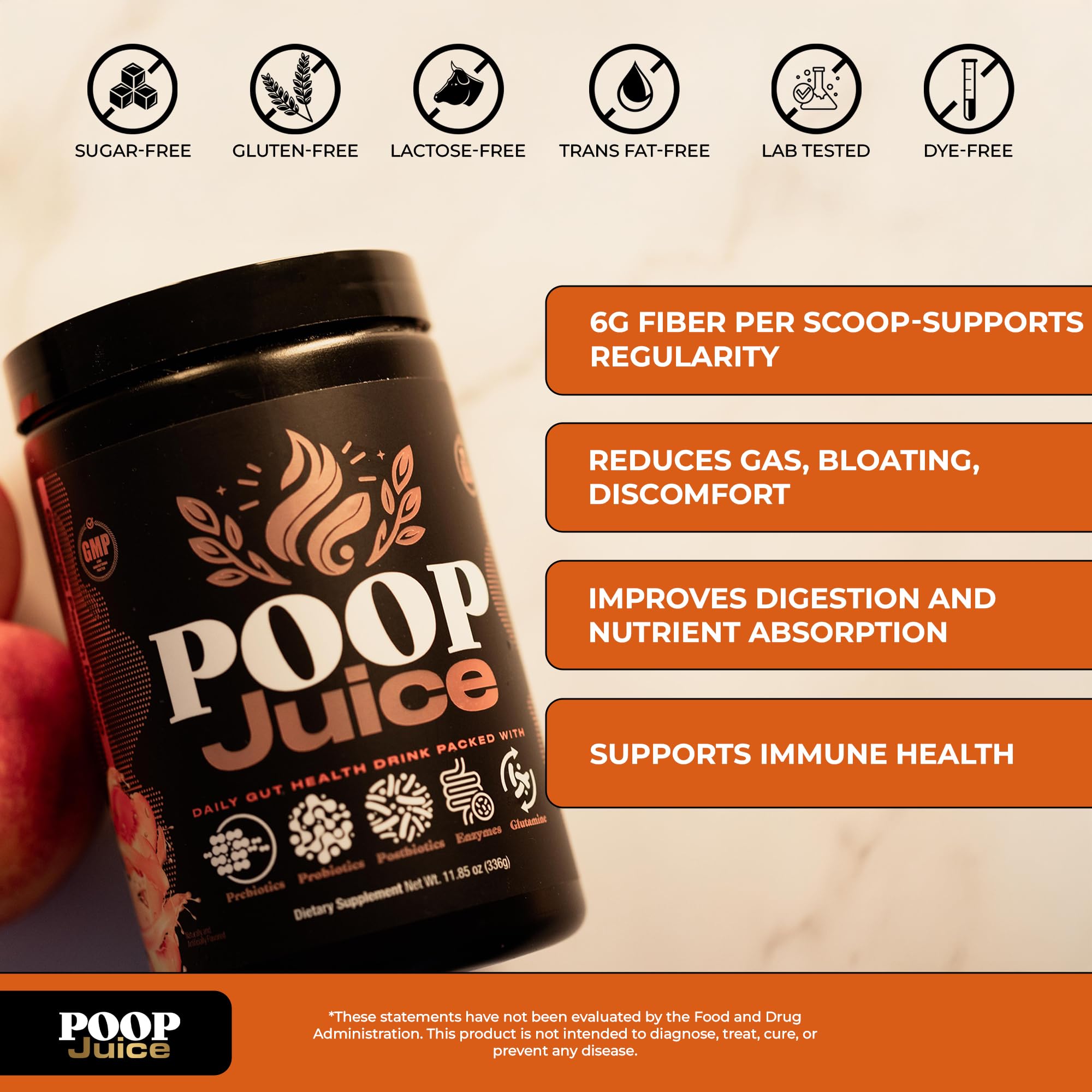 Poop Juice powder dissolving in a glass of water for easy use.