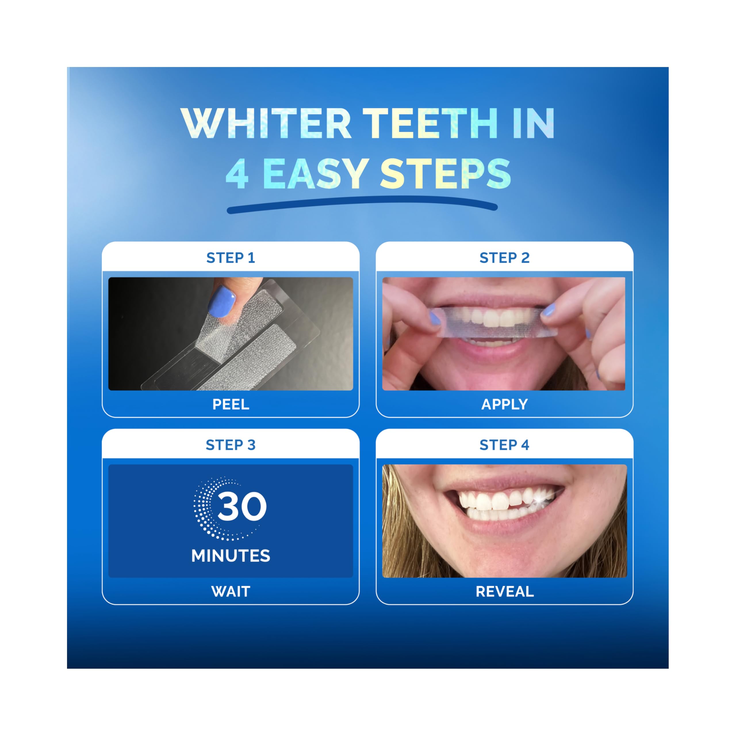 POP ON VENEERS strip applied to teeth for comfortable whitening