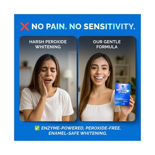 POP ON VENEERS whitening strips being peeled from foil for gentle use