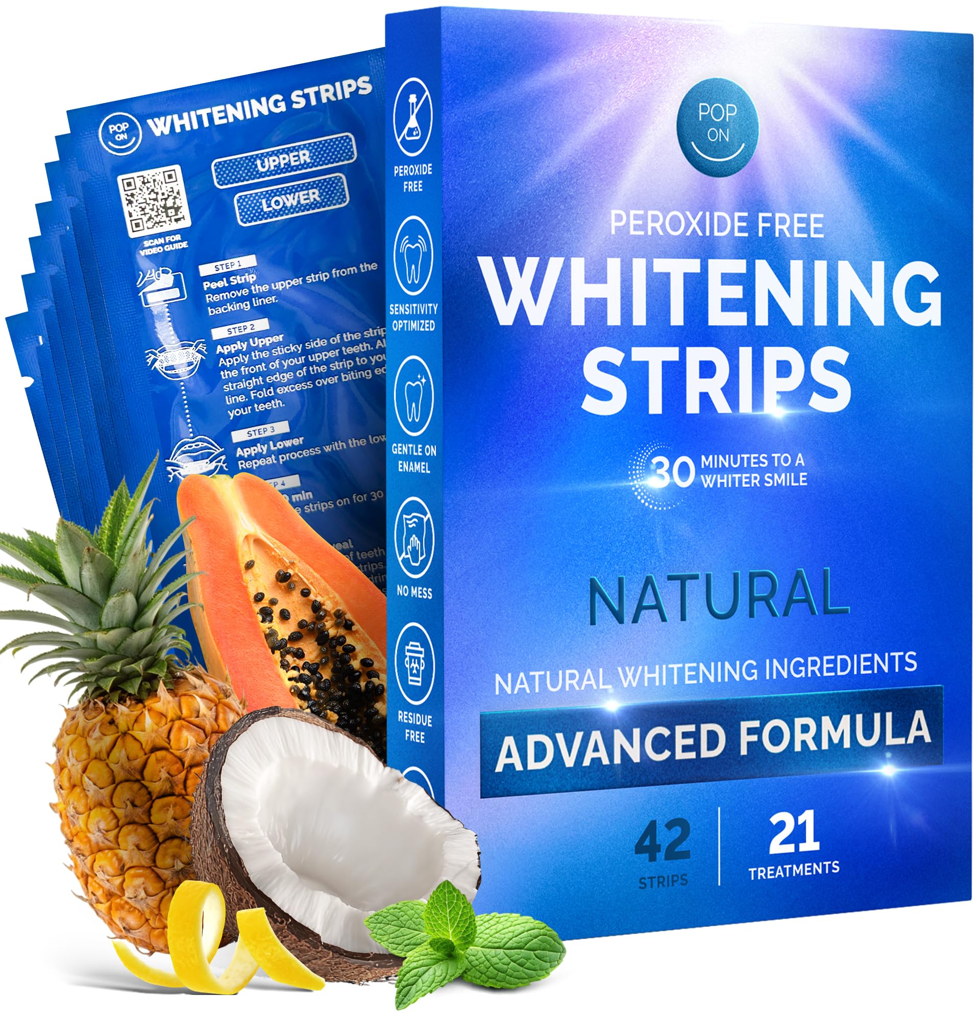 POP ON VENEERS whitening strips packaging shown for easy at home whitening