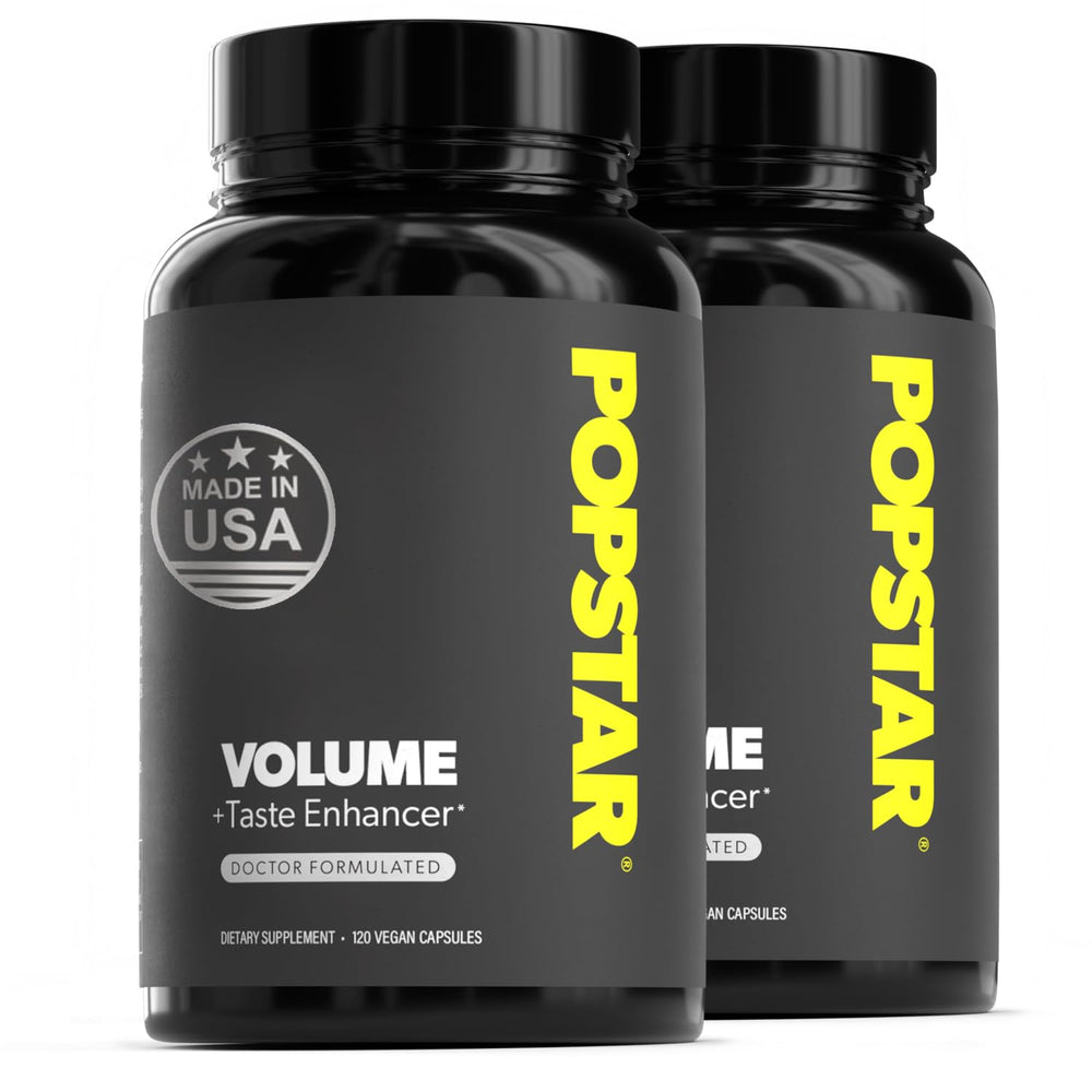 POPSTAR Labs Semen Volume Booster bottle front label, doctor-formulated blend for daily vitality
