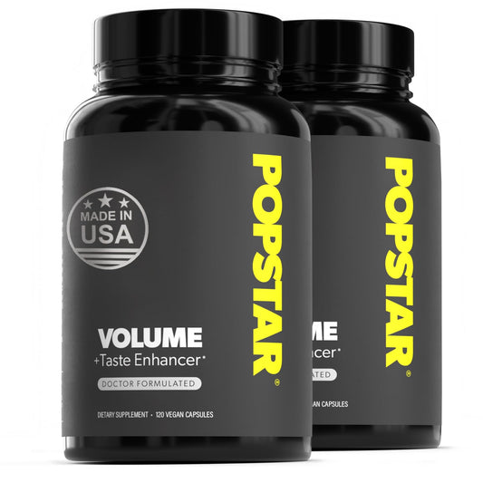 POPSTAR Labs Semen Volume Booster bottle front label, doctor-formulated blend for daily vitality