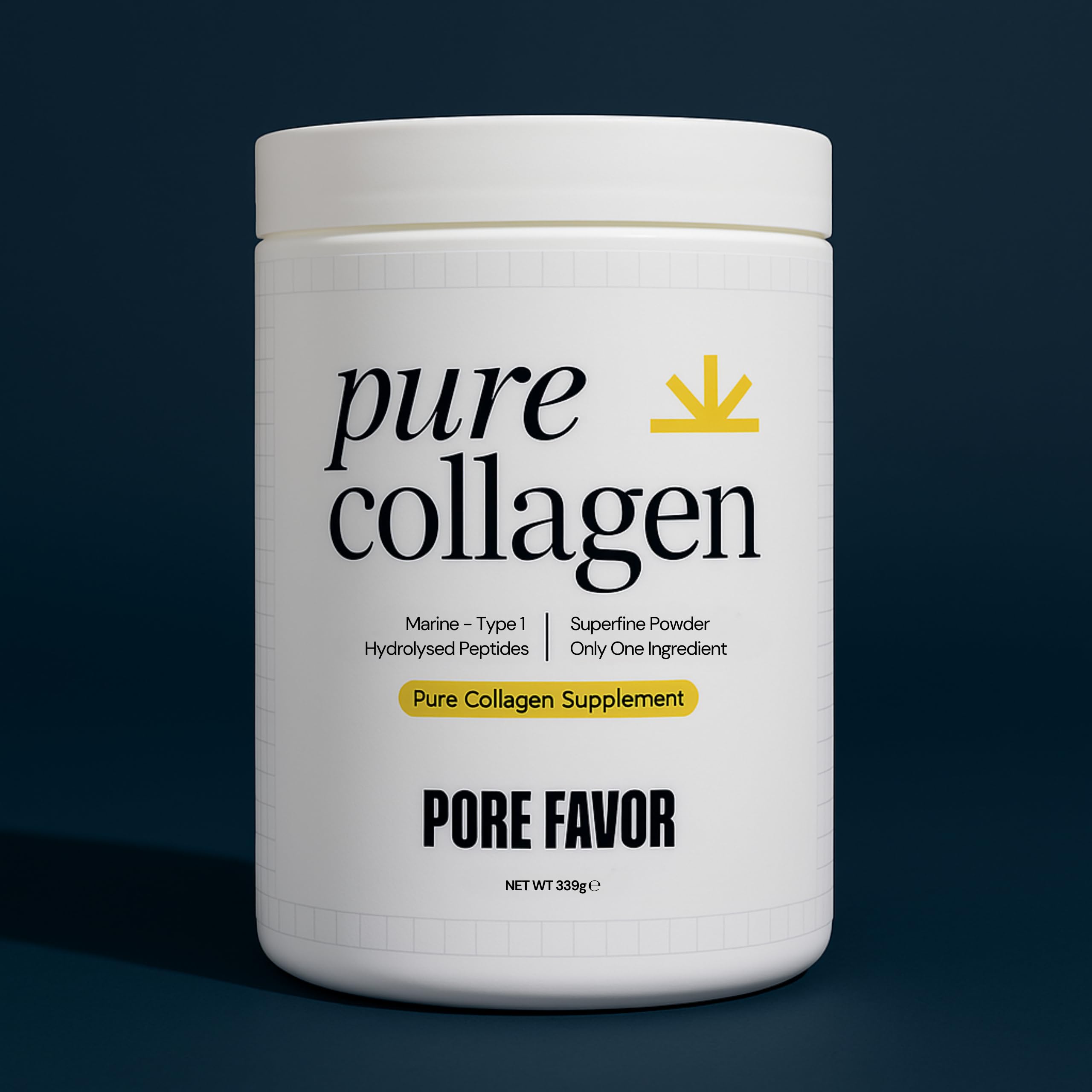Pore Favor marine collagen powder tub close-up for a pure flavorless skincare routine.