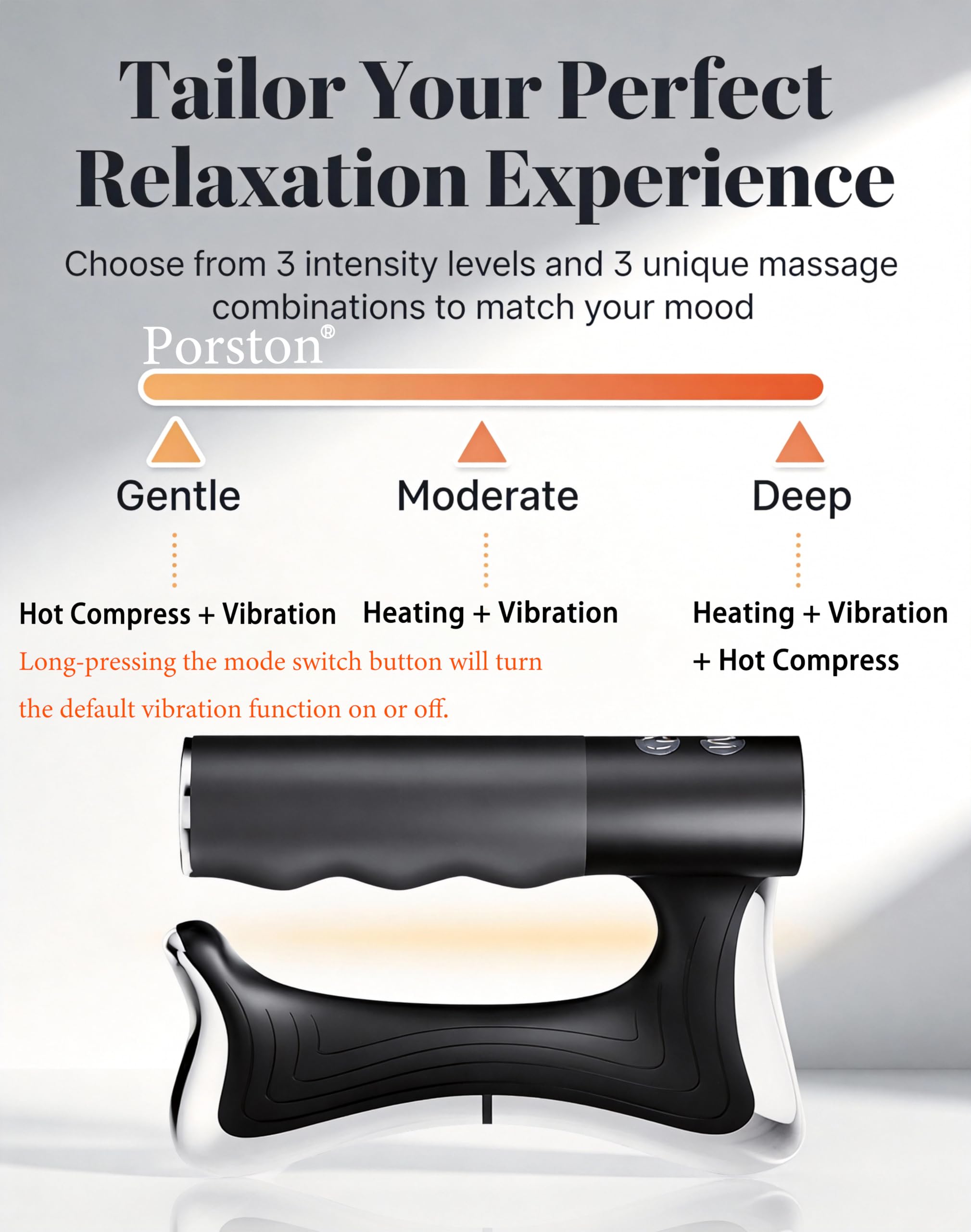 Porston heated muscle scraper tool used on back and waist for contouring care.