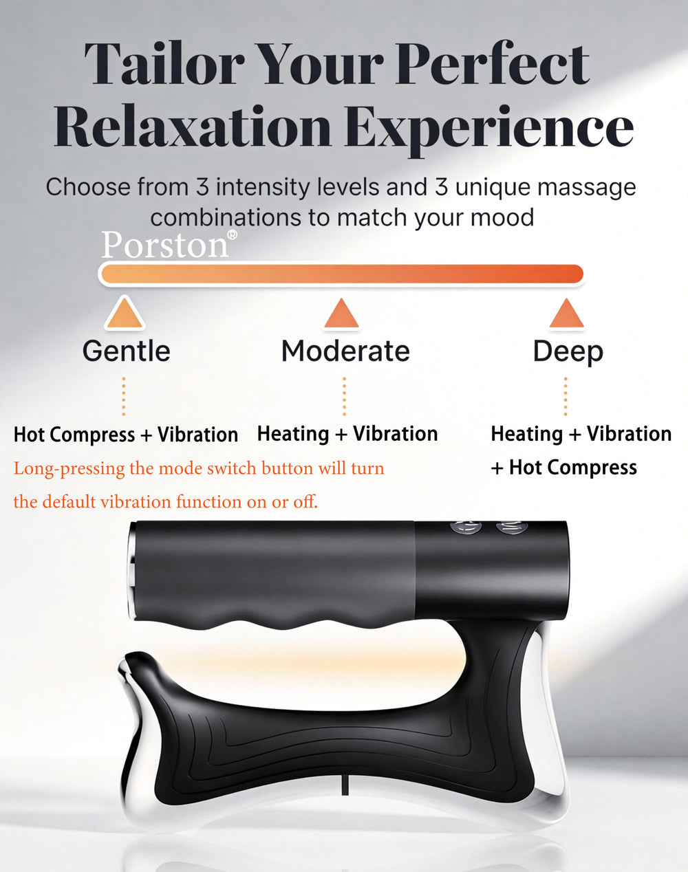 Porston heated muscle scraper tool used on back and waist for contouring care.