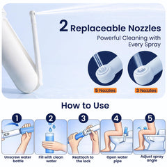 Portable Electric Travel Bidet 180 degree nozzle enables versatile cleaning positions.
