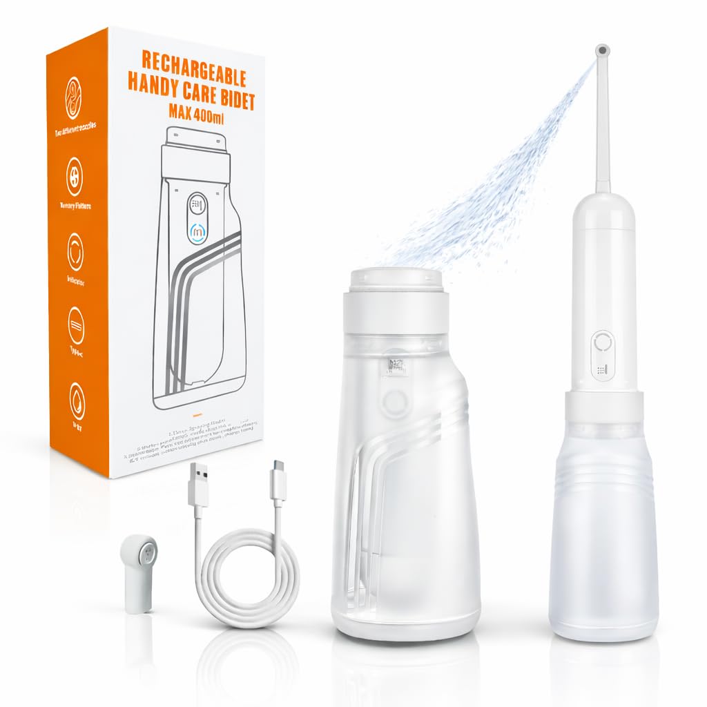Portable Electric Travel Bidet 400ml bottle for extended on the go hygiene.