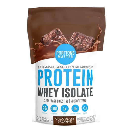 Portions Master CFM Whey Isolate scoop showing 23g protein per serving