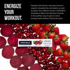 Possible pre-workout green tea caffeine scoop emphasizes quick energy without jitters.