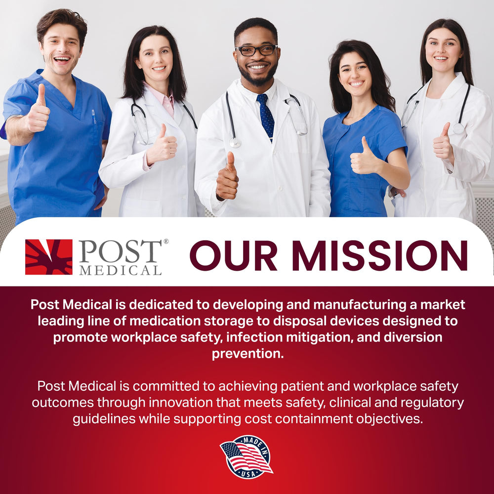 Post Medical 1-quart sharps container case-6 contains biohazard waste safely.