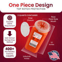 Post Medical 2.0 Quart Sharps Container assembled for easy use in home, clinic, or lab.