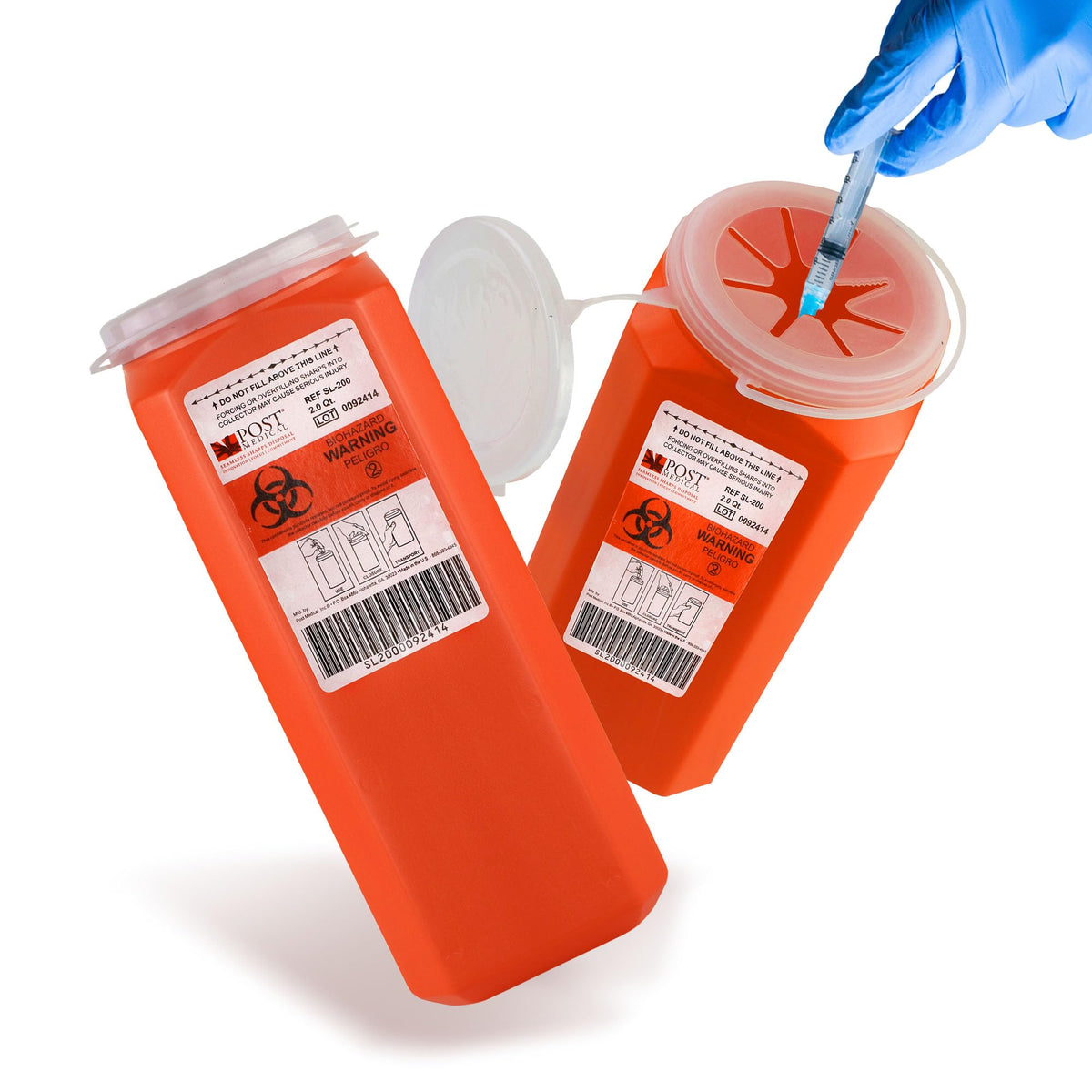 Post Medical 2.0 Quart Sharps Container case of 6 keeps needles contained and organized.