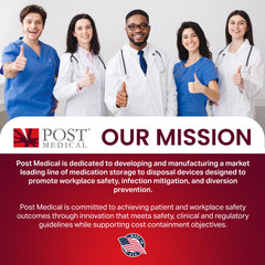 Post Medical 2.0 Quart Sharps Container red color for clear visibility in busy settings.