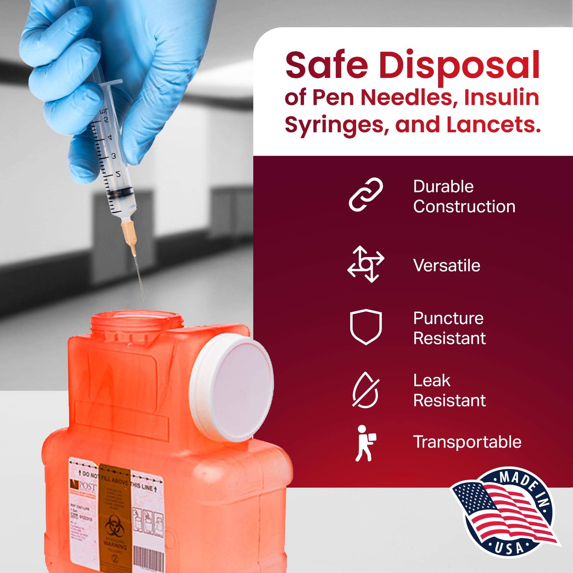 Post Medical case-of-six sharps containers enable bulk-ready setup.