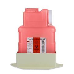 Post Medical needle-disposal container protects workspace during handling.