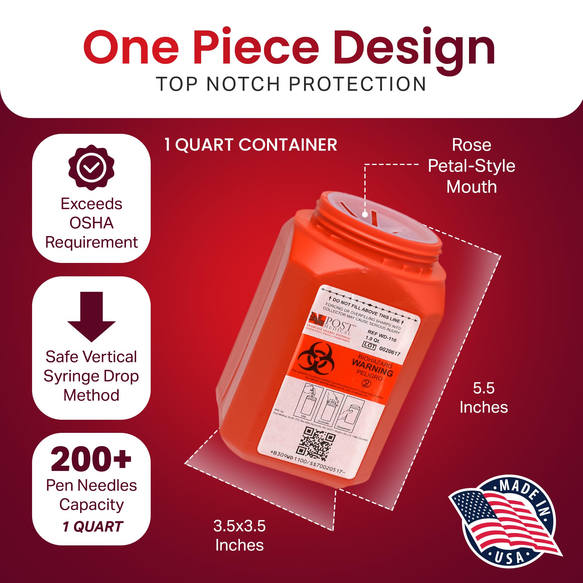 Post Medical 1.0 quart case of 6 with locking screw cap lid.