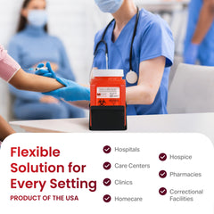Post Medical vertical disposal design reduces puncture risk during use.