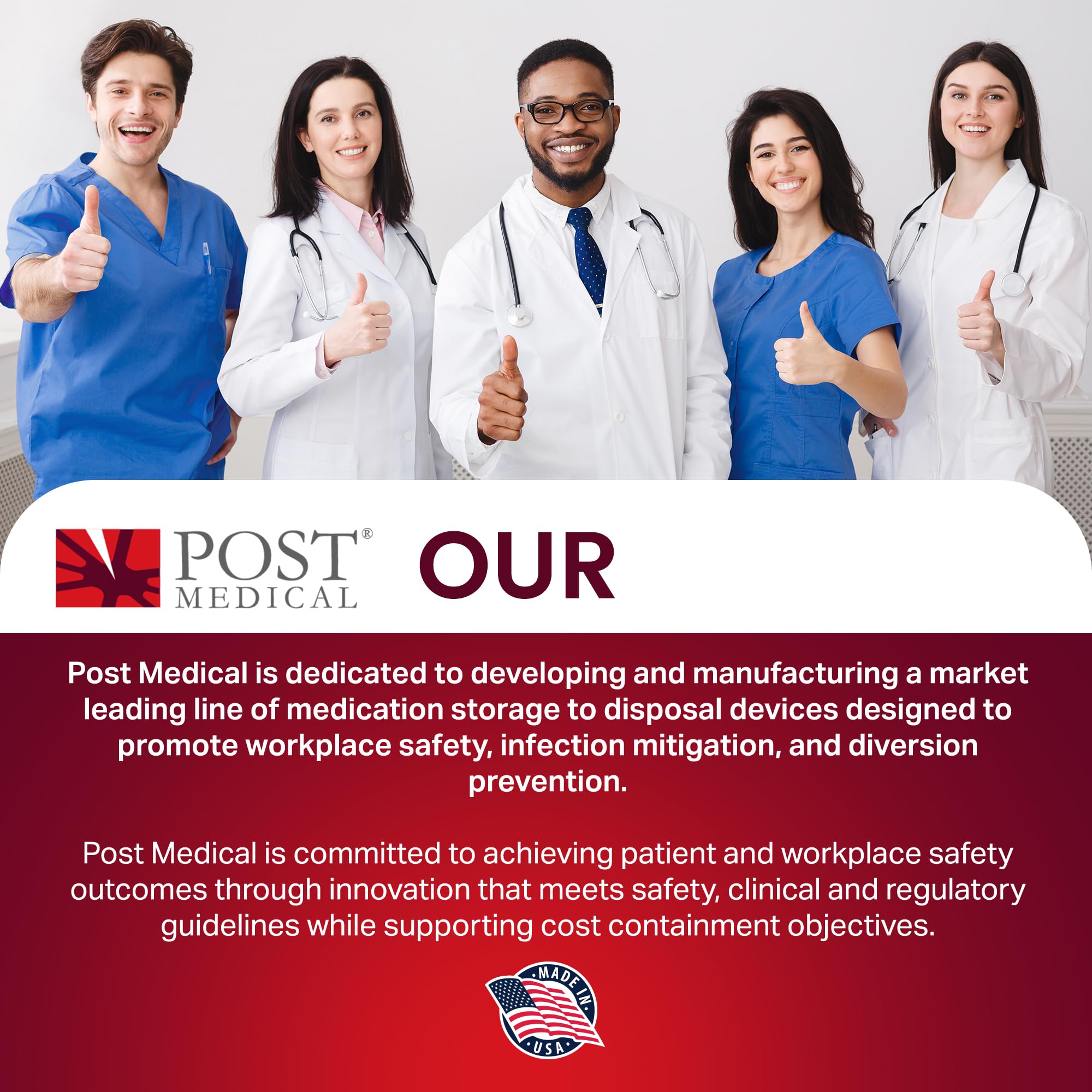Post Medical locking cap closeup highlights secure sealing.