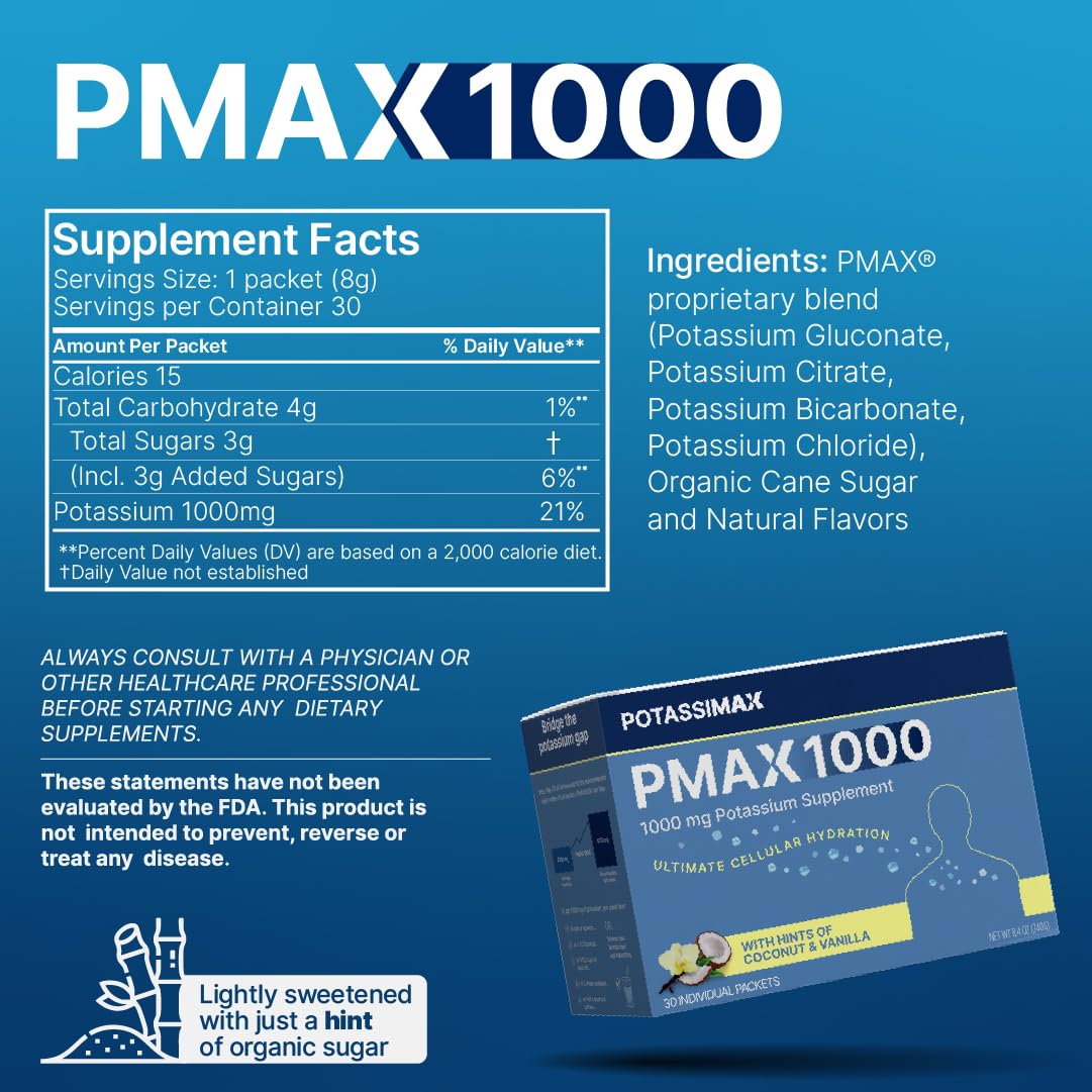PotassiMax PMAX1000 in glass with liquid for quick hydration.