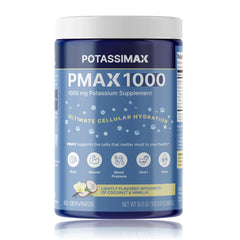 PotassiMax PMAX1000 tub front showing high-dose potassium formula for daily electrolyte support