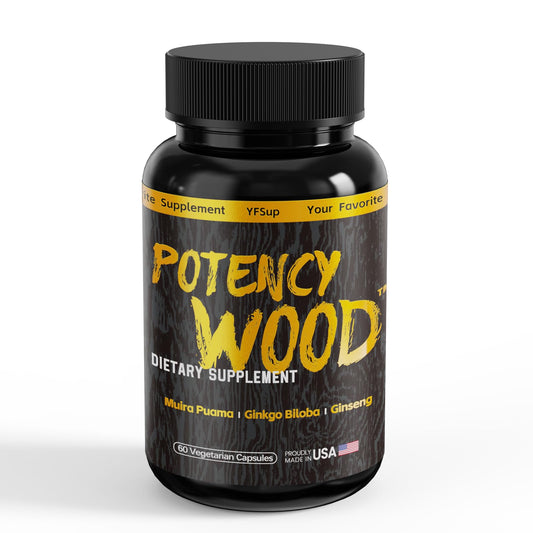 Potency Wood bottle of capsules showing adaptogen energy support