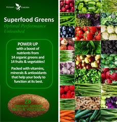 Potent Garden 2-Pack Organic Superfood Greens cap close-up shows tablet form ready for morning routine.