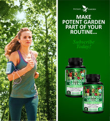 Potent Garden 2-Pack Organic Superfood Greens capsules close-up highlights antioxidants.