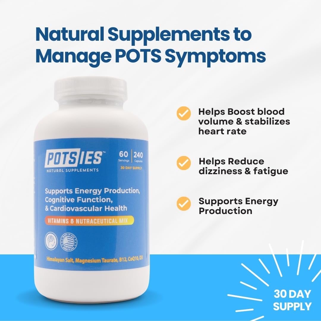 Potsies POTS capsules close-up showing easy-to-swallow capsules for consistent use.