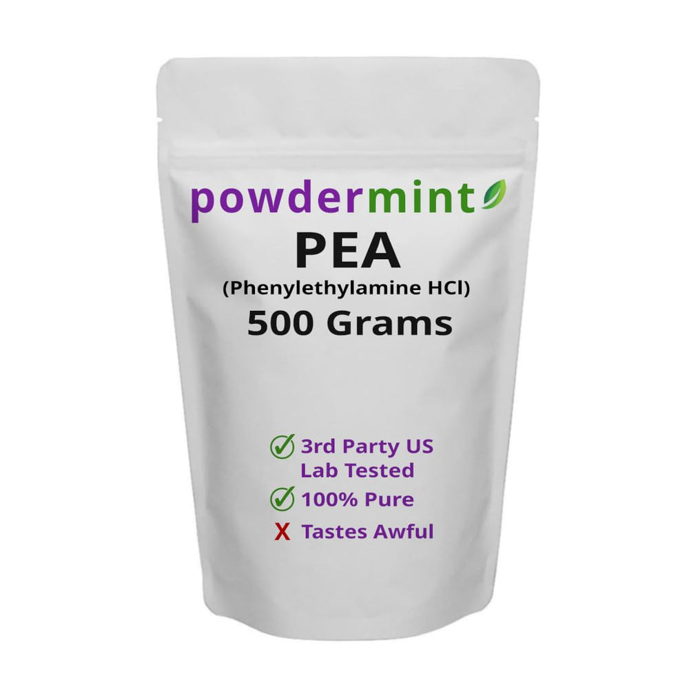 powdermint Phenylethylamine HCl bottle front view highlighting mood and focus support.