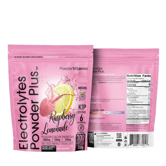 PowderVitamin Electrolytes Plus bottle pour demonstrates hydration on the go