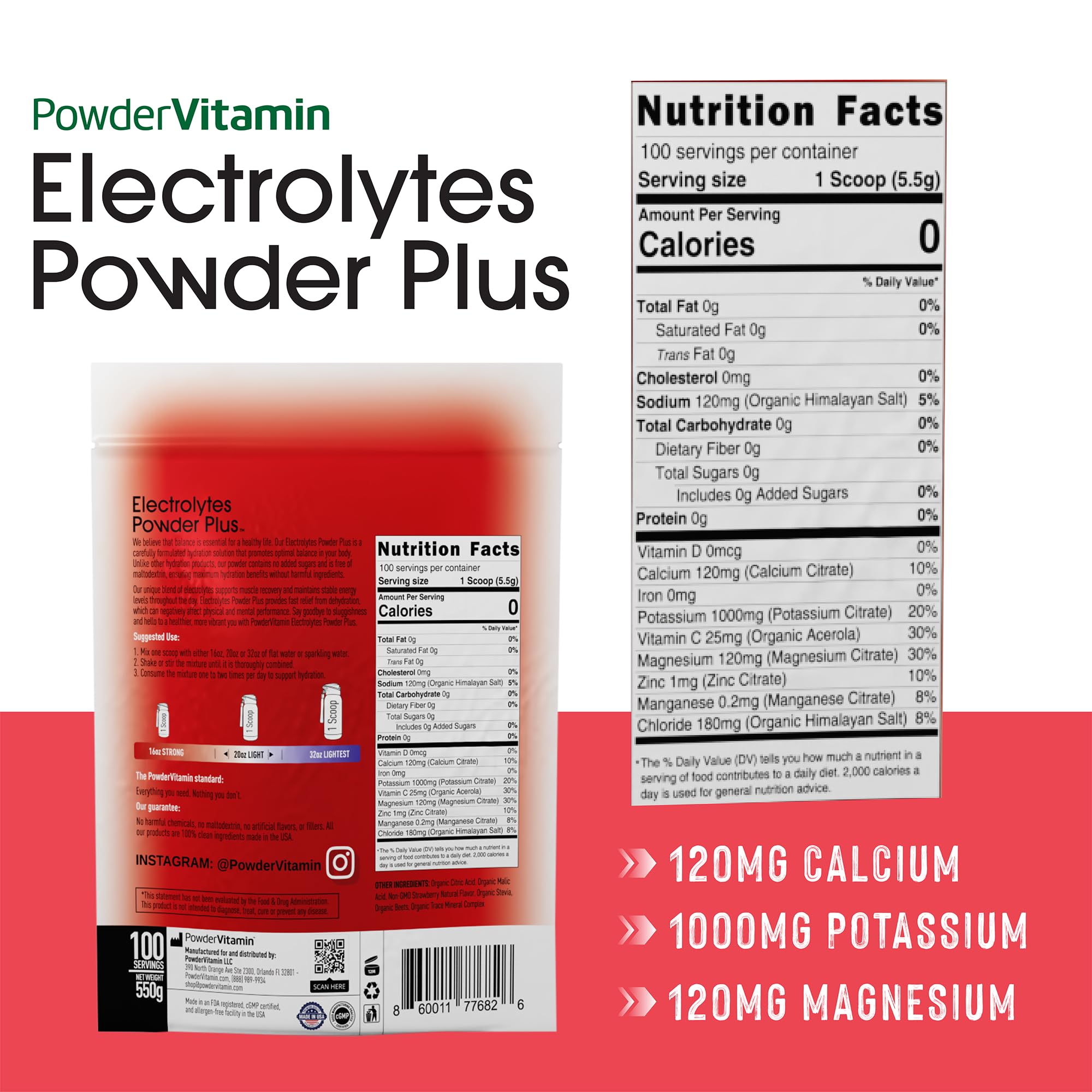 PowderVitamin Electrolytes Plus Strawberry mixed in water for a refreshing, zero-calorie drink.