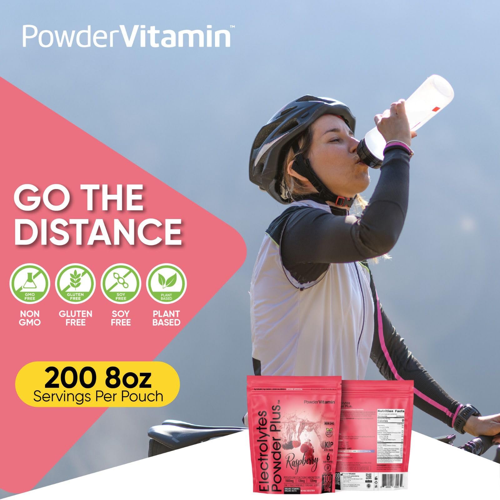 PowderVitamin Electrolytes Powder Plus Raspberry scoop ready to mix for keto hydration.