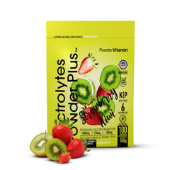 Close-up of PowderVitamin Electrolytes Plus strawberry kiwi powder texture.