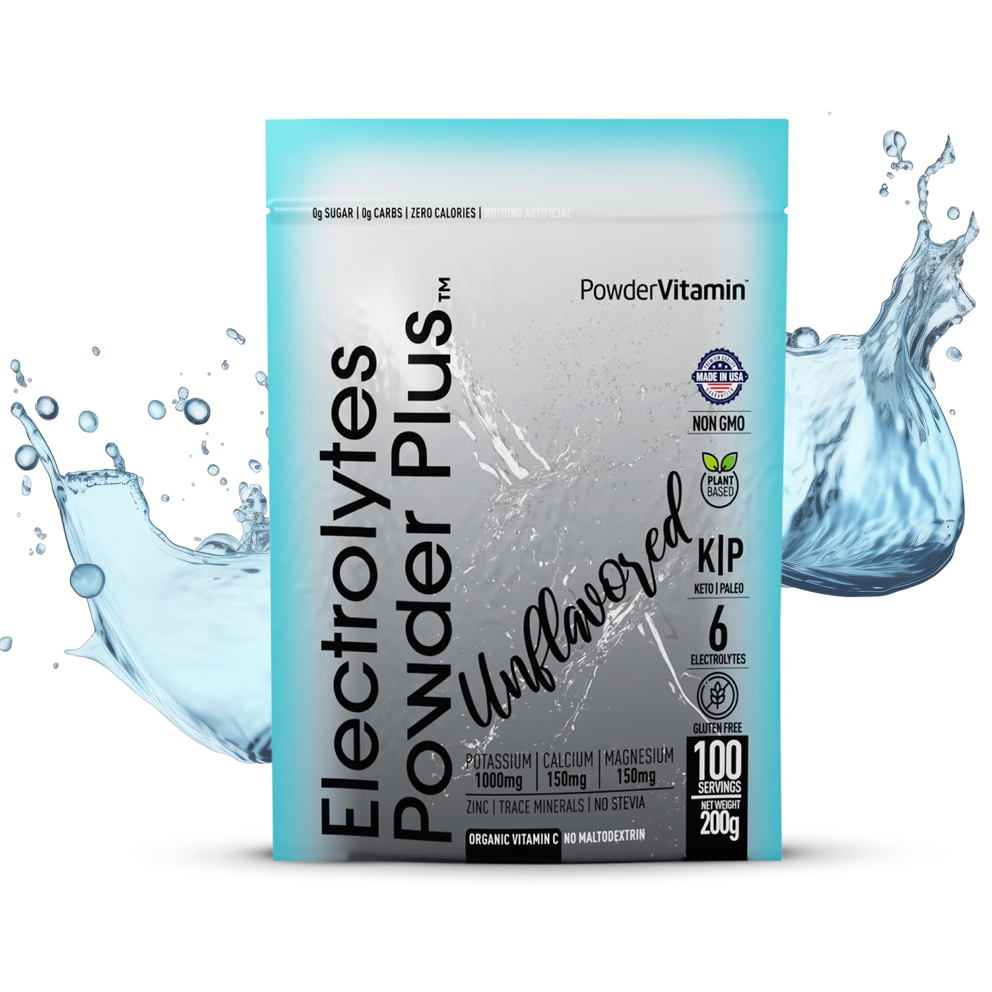 PowderVitamin electrolytes unflavored bottle ready for daily hydration.