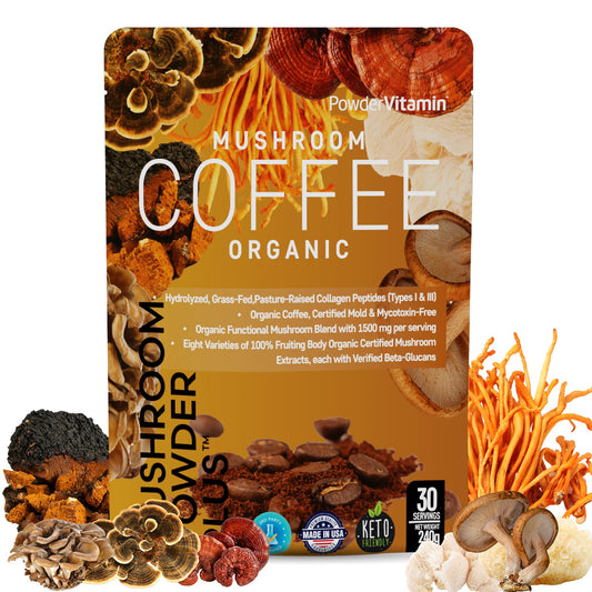 PowderVitamin mushroom coffee cup image showing a calm, energized morning.