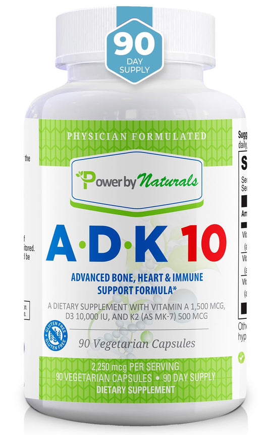 Power By Naturals ADK 10 capsules front view for daily wellness exploration