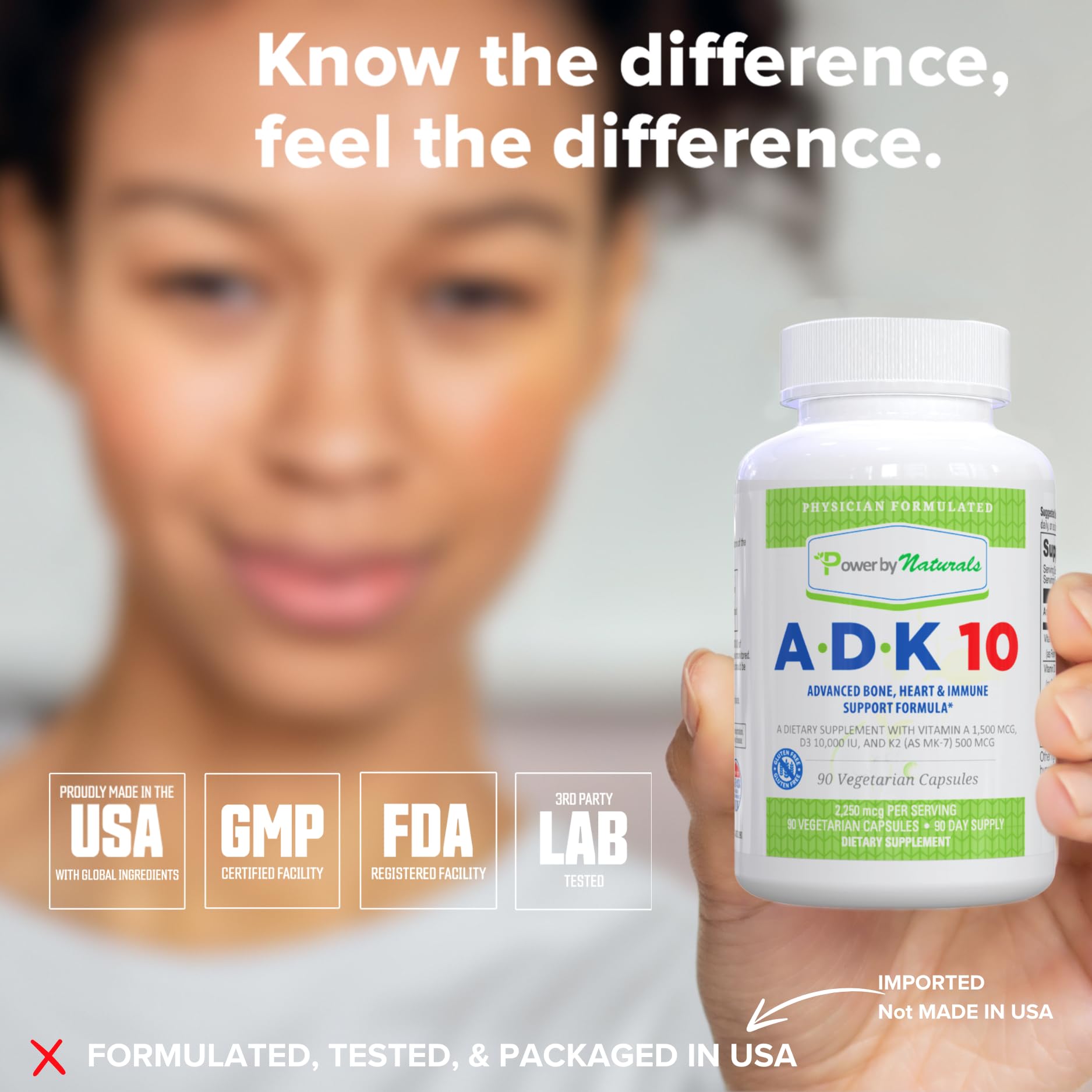 Power By Naturals ADK 10 gluten-free non GMO claim