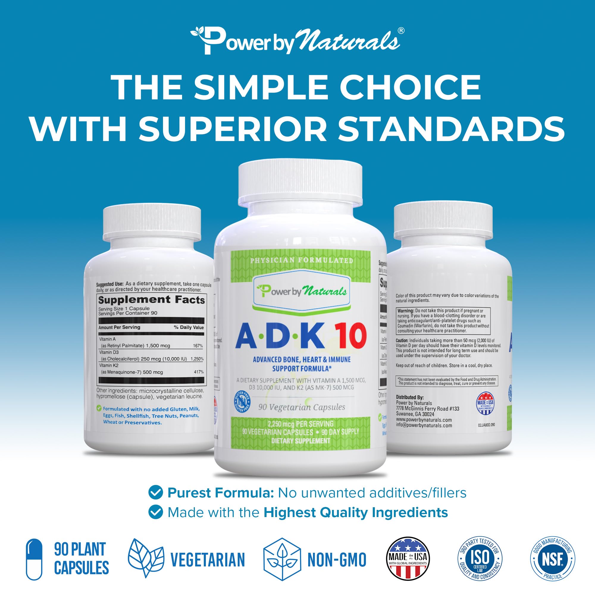Power By Naturals ADK 10 bottle showing A, D3 and K2 MK7 blend