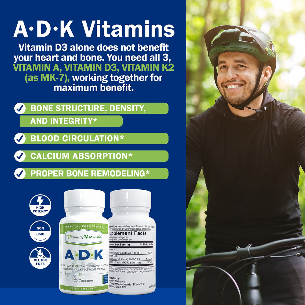 Power By Naturals ADK bottle on counter signals GMP-certified quality