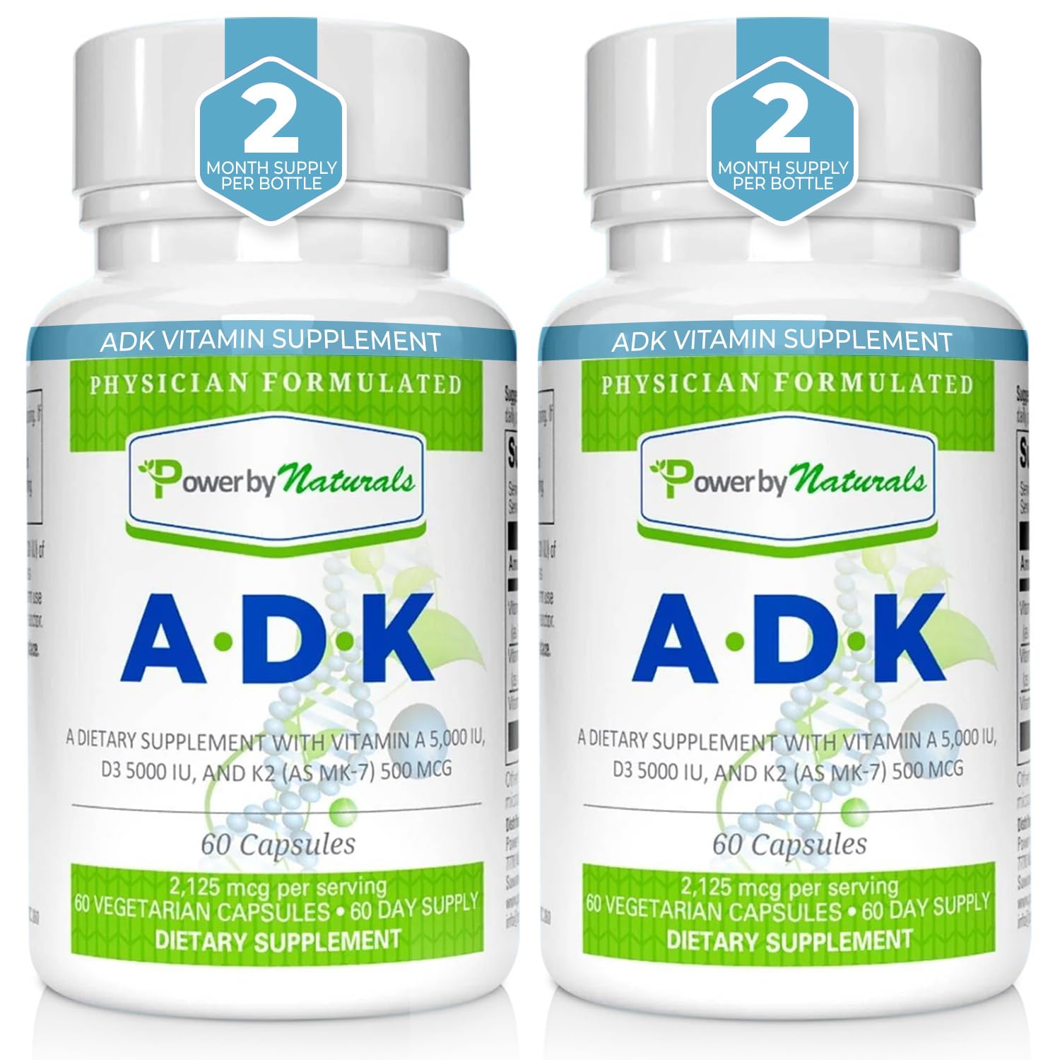 Power By Naturals ADK bottle front shows a high-potency vitamin blend for bone support